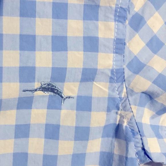 Kids Tommy Bahama Checkered Short Sleeve Button Down Shirt. Blue/White. 4-5 YRS. - Picture 5 of 8